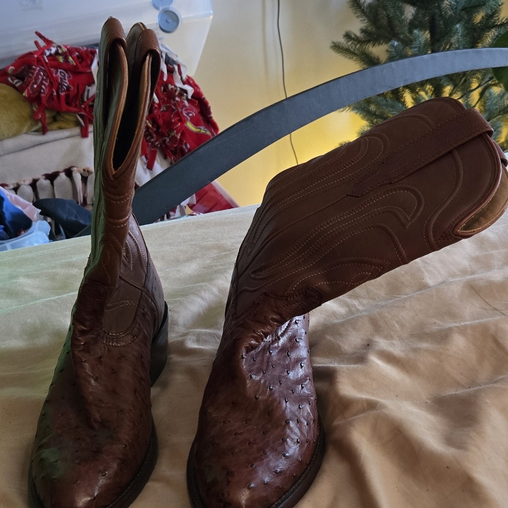 Tecovas Brown Ostrich Leather Heeled Boots